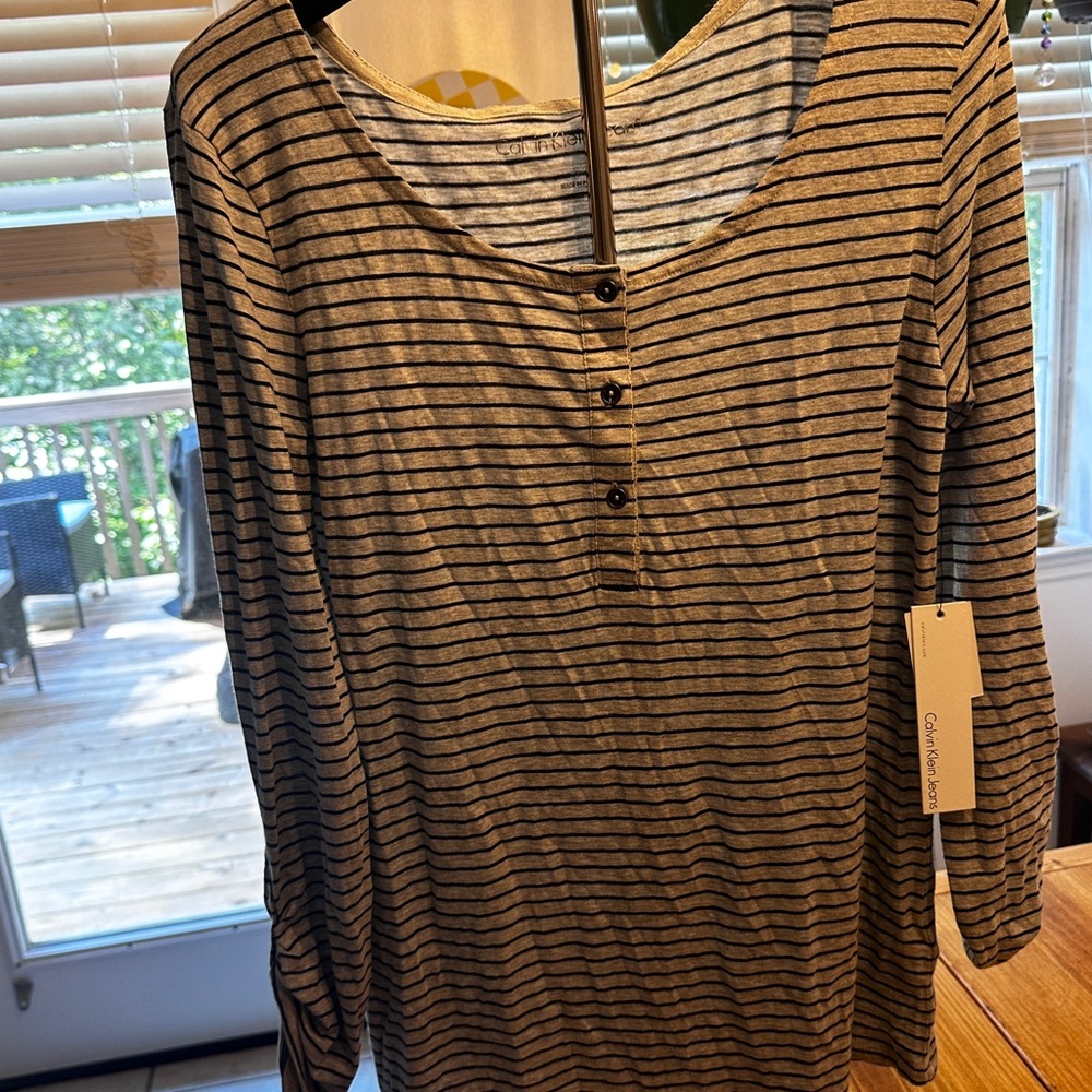 Calvin Klein Women's Black Striped Button Down Shirt